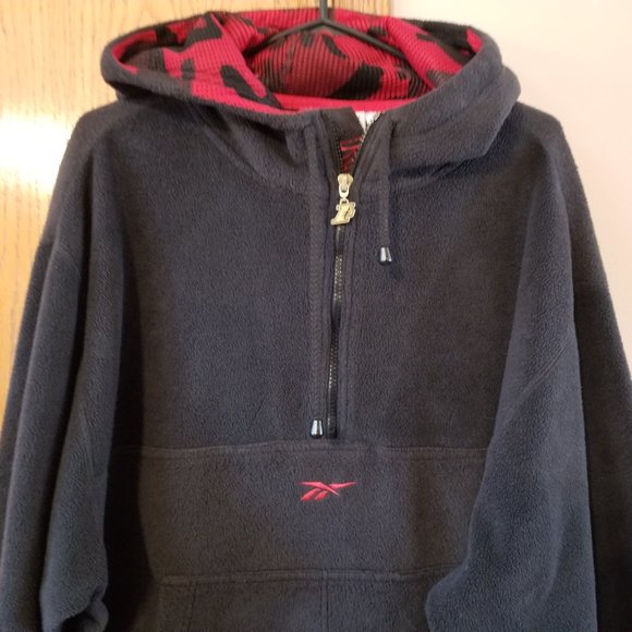 Reebok Navy Blue 1/4 Zip Hoodie with Red Camo Mesh Hood | Men's Size XL - Picture 3 of 14